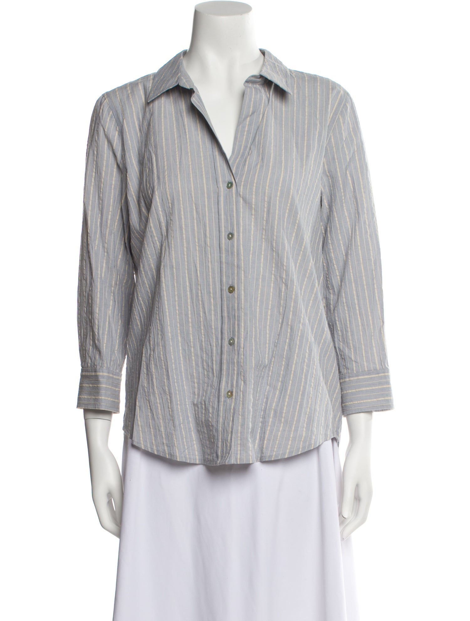 L'Agence Striped Three-Quarter Sleeve Button-Up Top