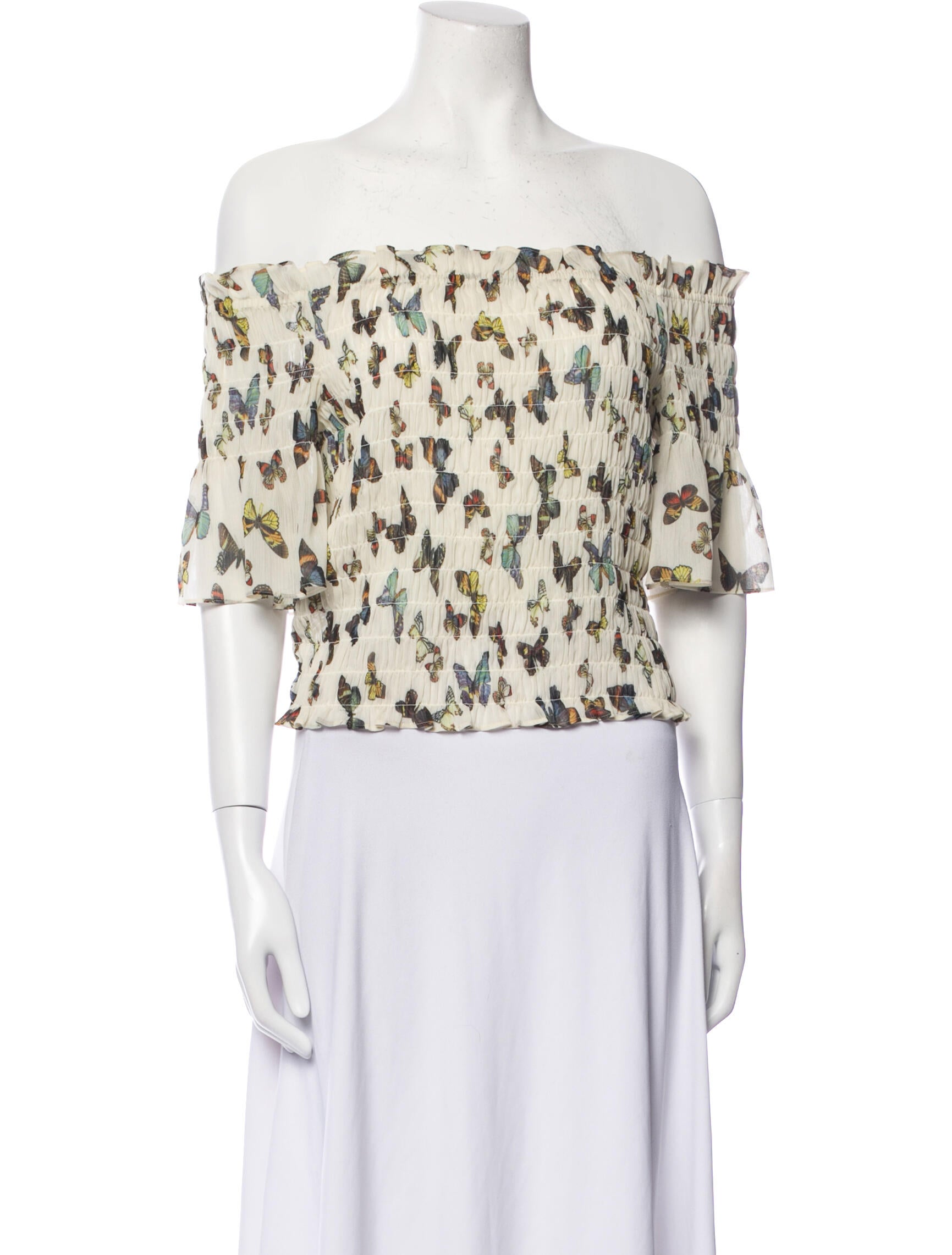L'Agence Floral Print Off-The-Shoulder Crop Top