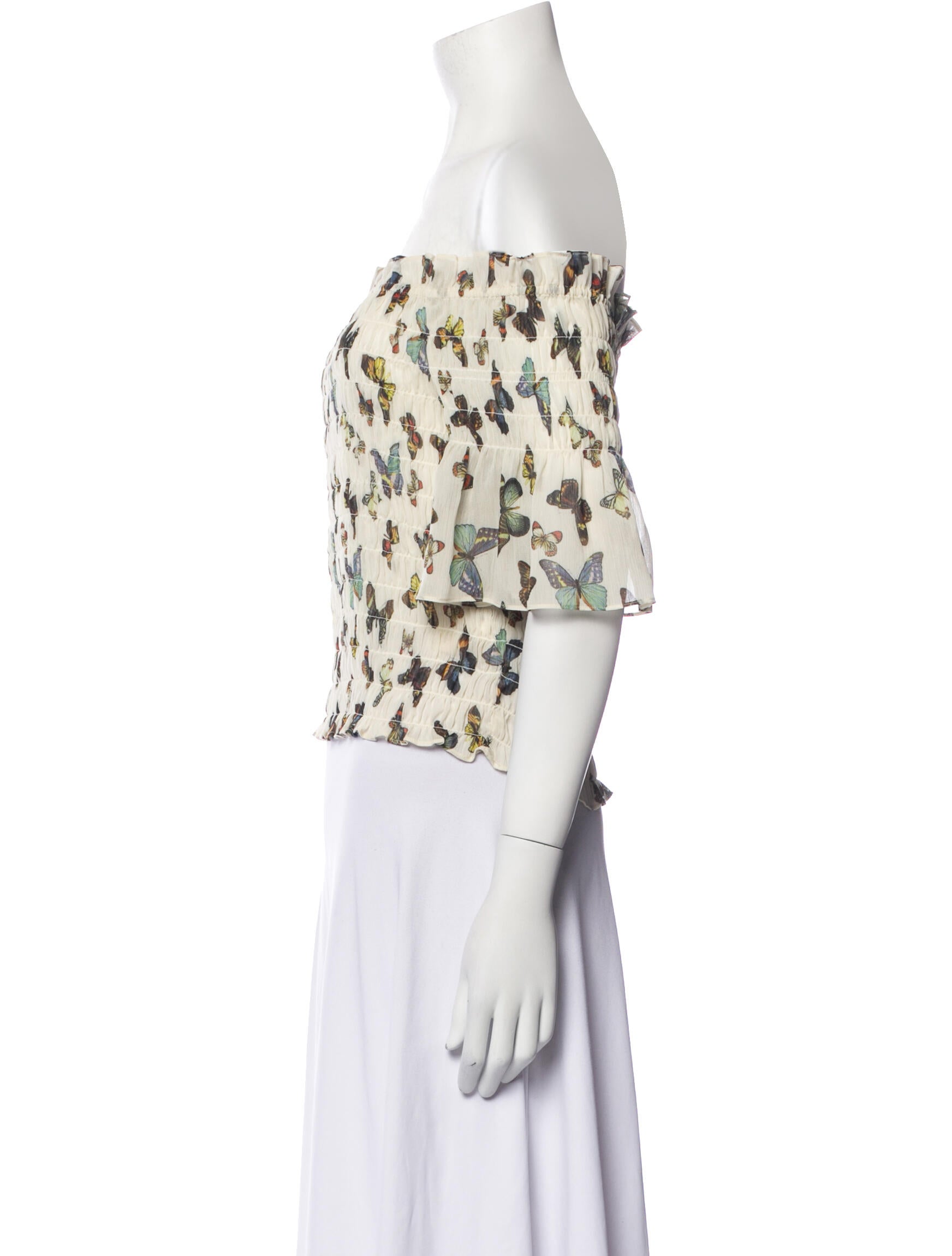 L'Agence Floral Print Off-The-Shoulder Crop Top