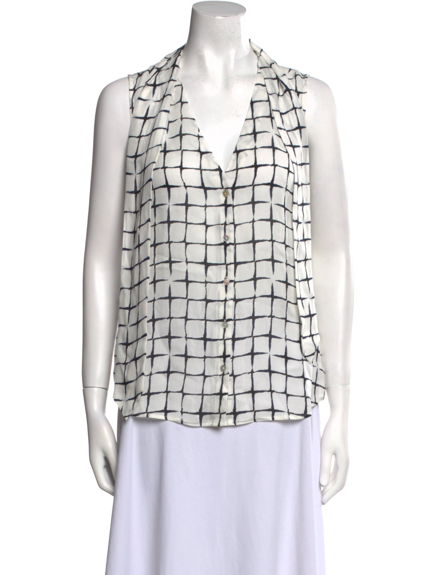 L'Agence Silk Plaid Print Button-Up Top