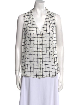L'Agence Silk Plaid Print Button-Up Top