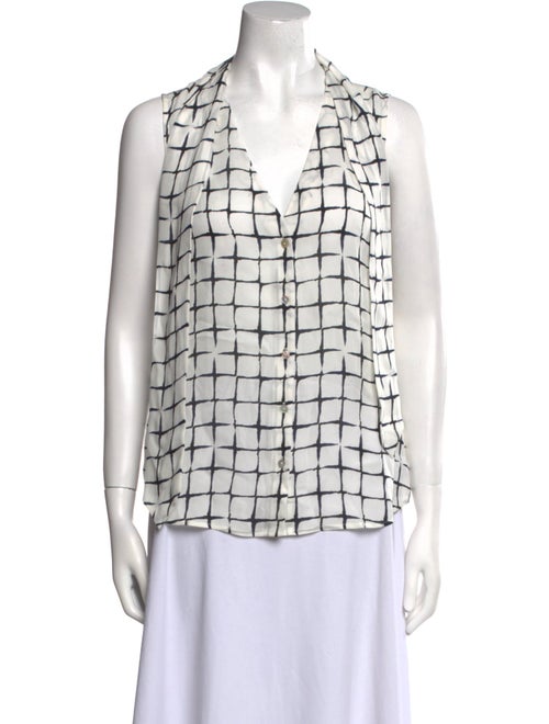 L'Agence Silk Plaid Print Button-Up Top