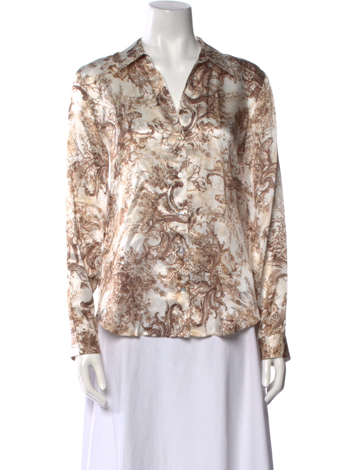 L'Agence Silk Printed Button-Up Top