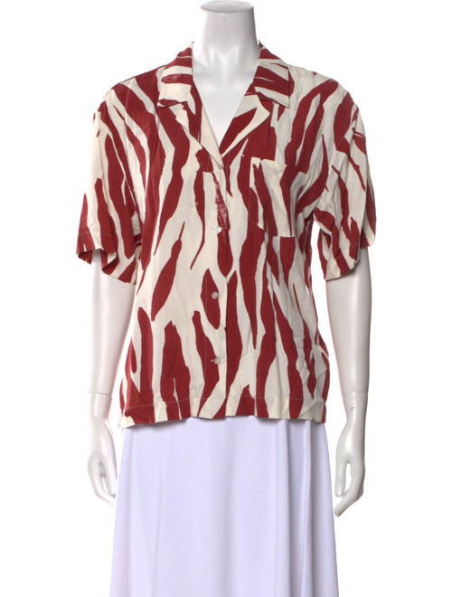 L'Agence Printed Three-Quarter Sleeve Button-Up Top