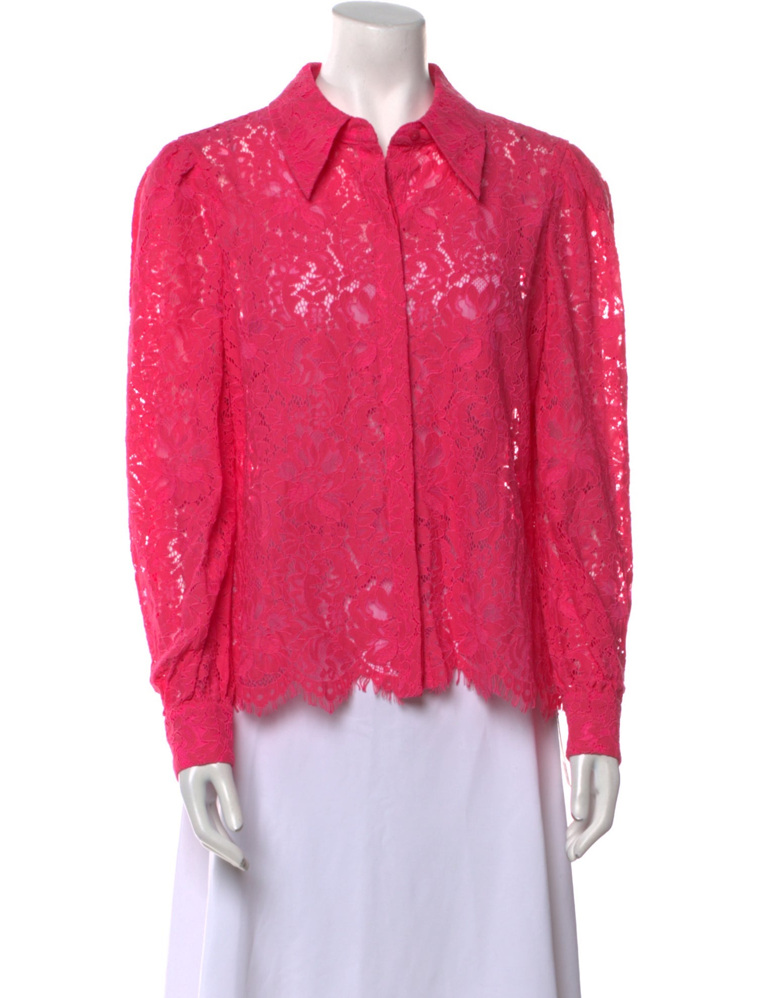 L'Agence Lace Pattern Long Sleeve Button-Up Top