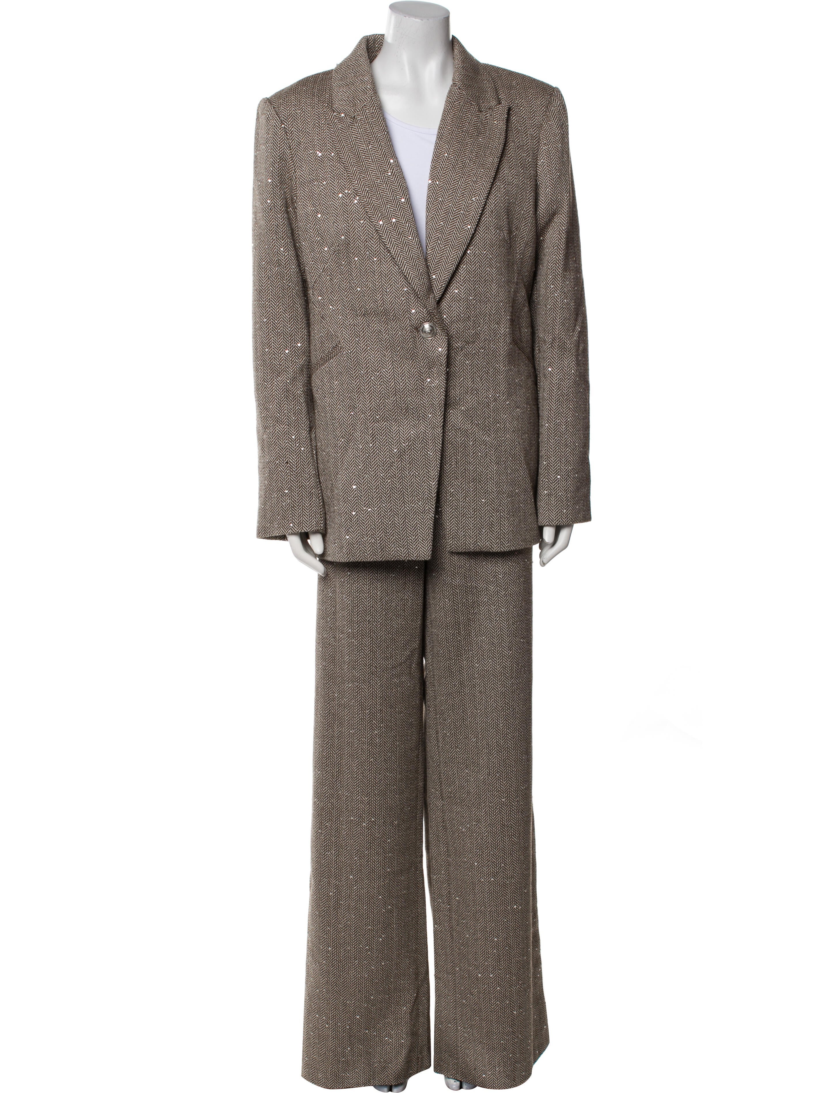 L'Agence Tweed Pattern Crystal Embellishments Pantsuit