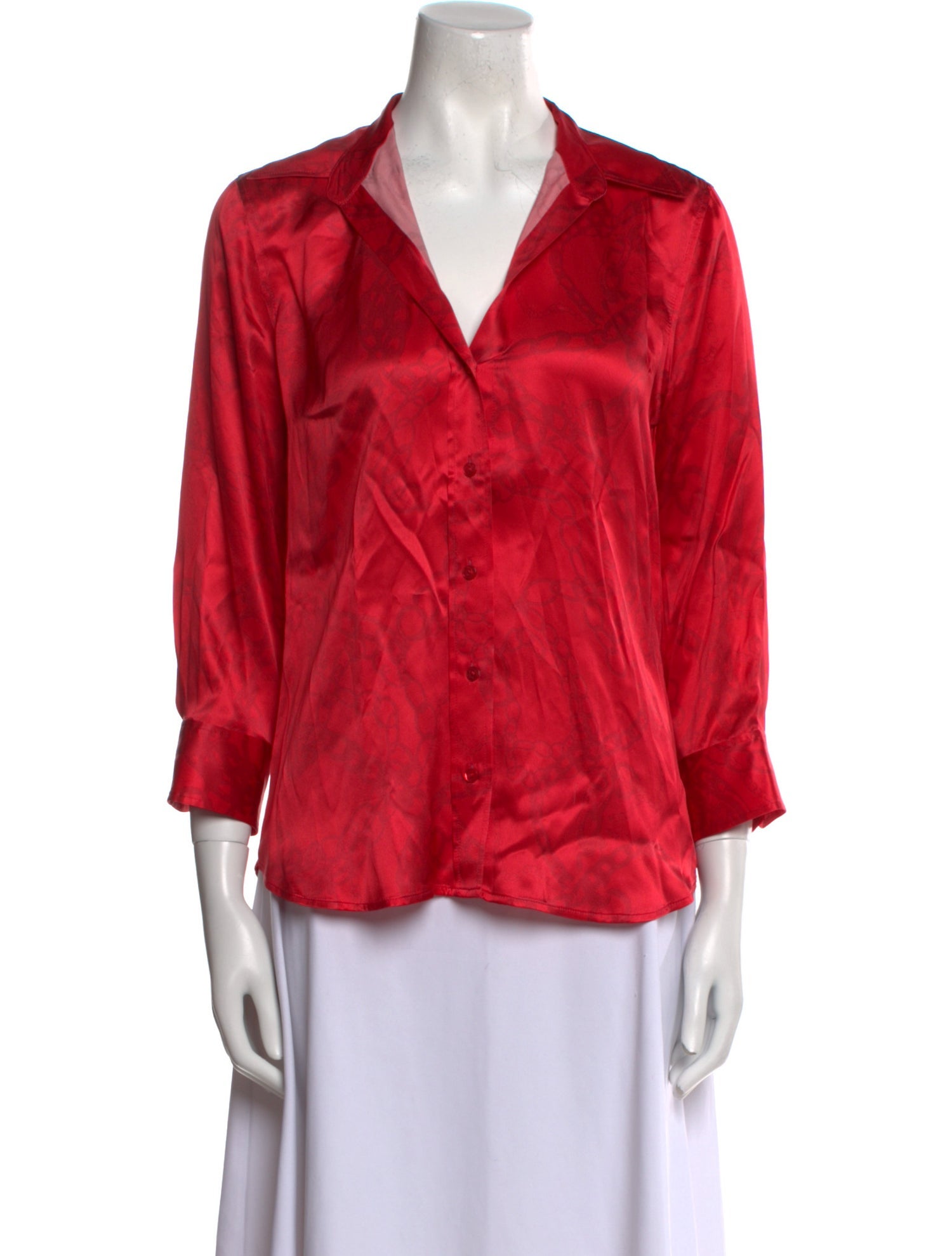 L'Agence Silk V-Neck Button-Up Top