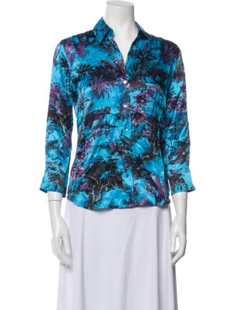 L'Agence Silk Floral Print Button-Up Top