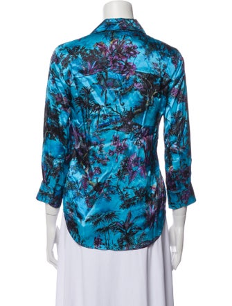 L'Agence Silk Floral Print Button-Up Top