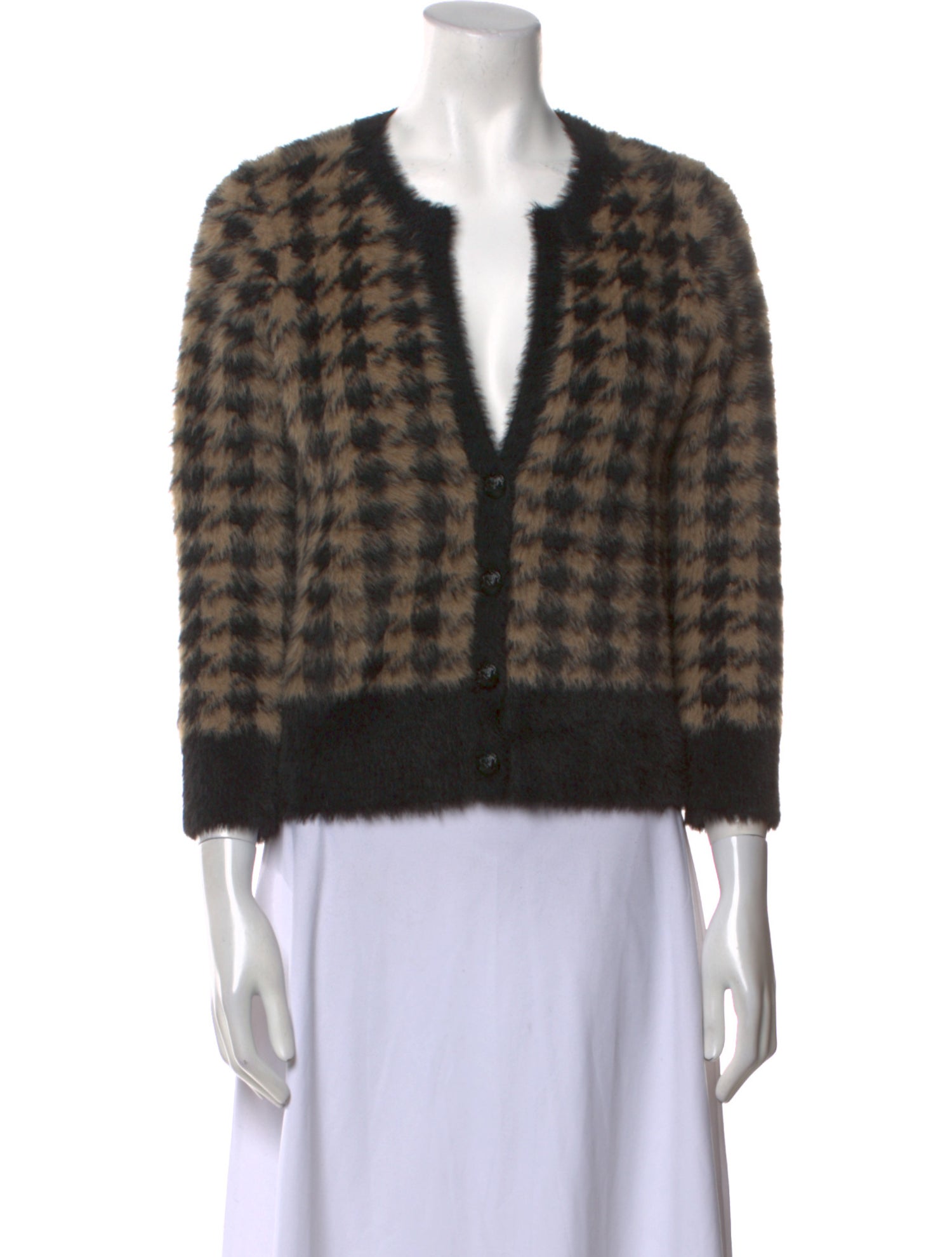 L'Agence Nylon Houndstooth Print Sweater