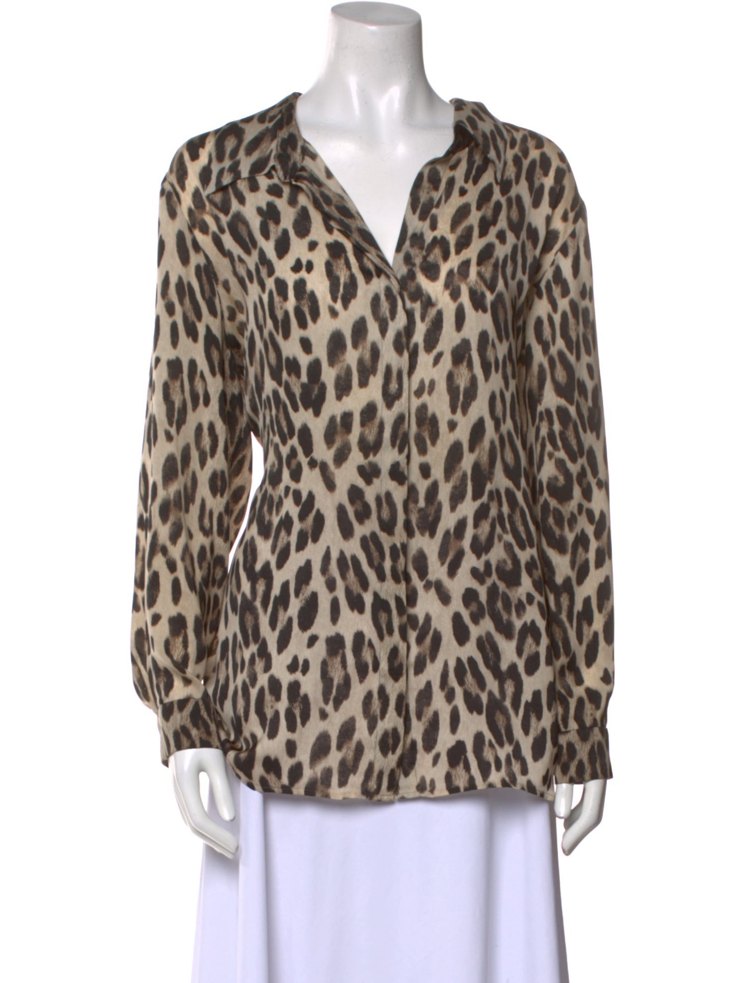 L'Agence Animal Print Long Sleeve Button-Up Top