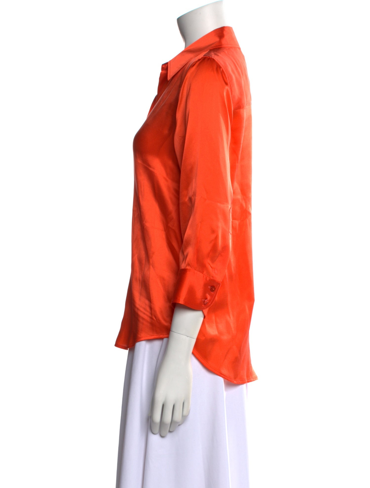 L'Agence Silk Three-Quarter Sleeve Button-Up Top