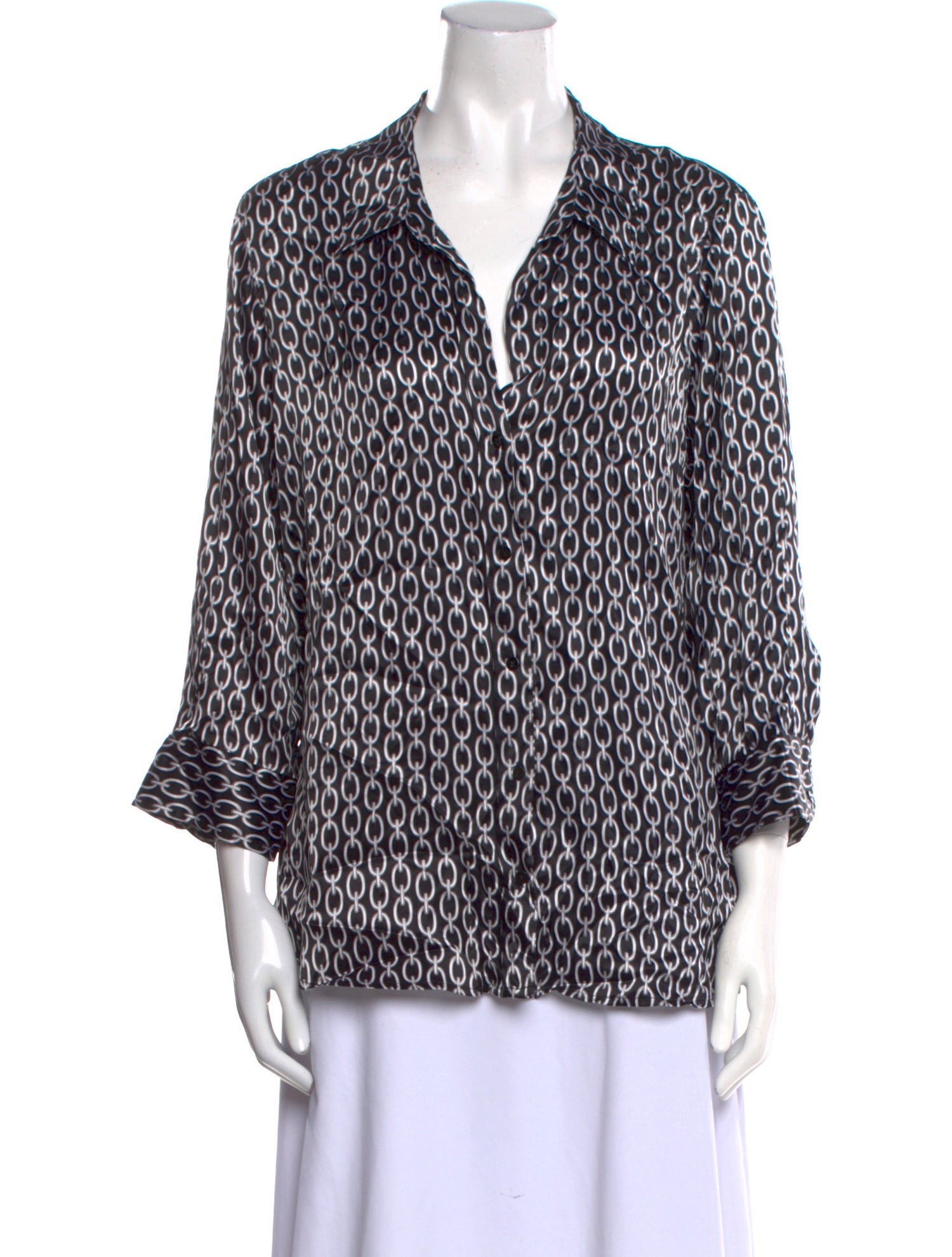 L'Agence Silk Printed Button-Up Top