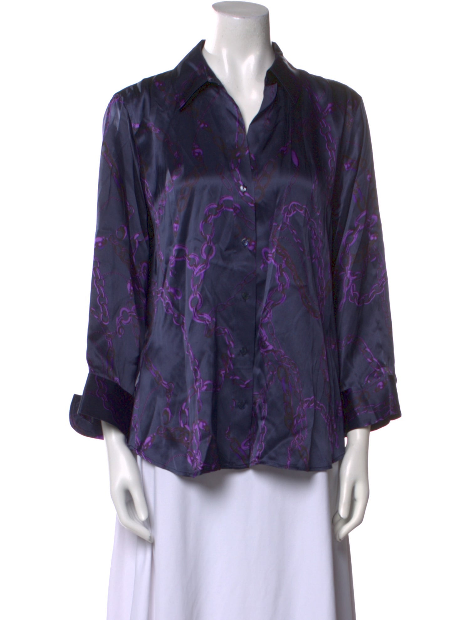 L'Agence Silk Printed Button-Up Top