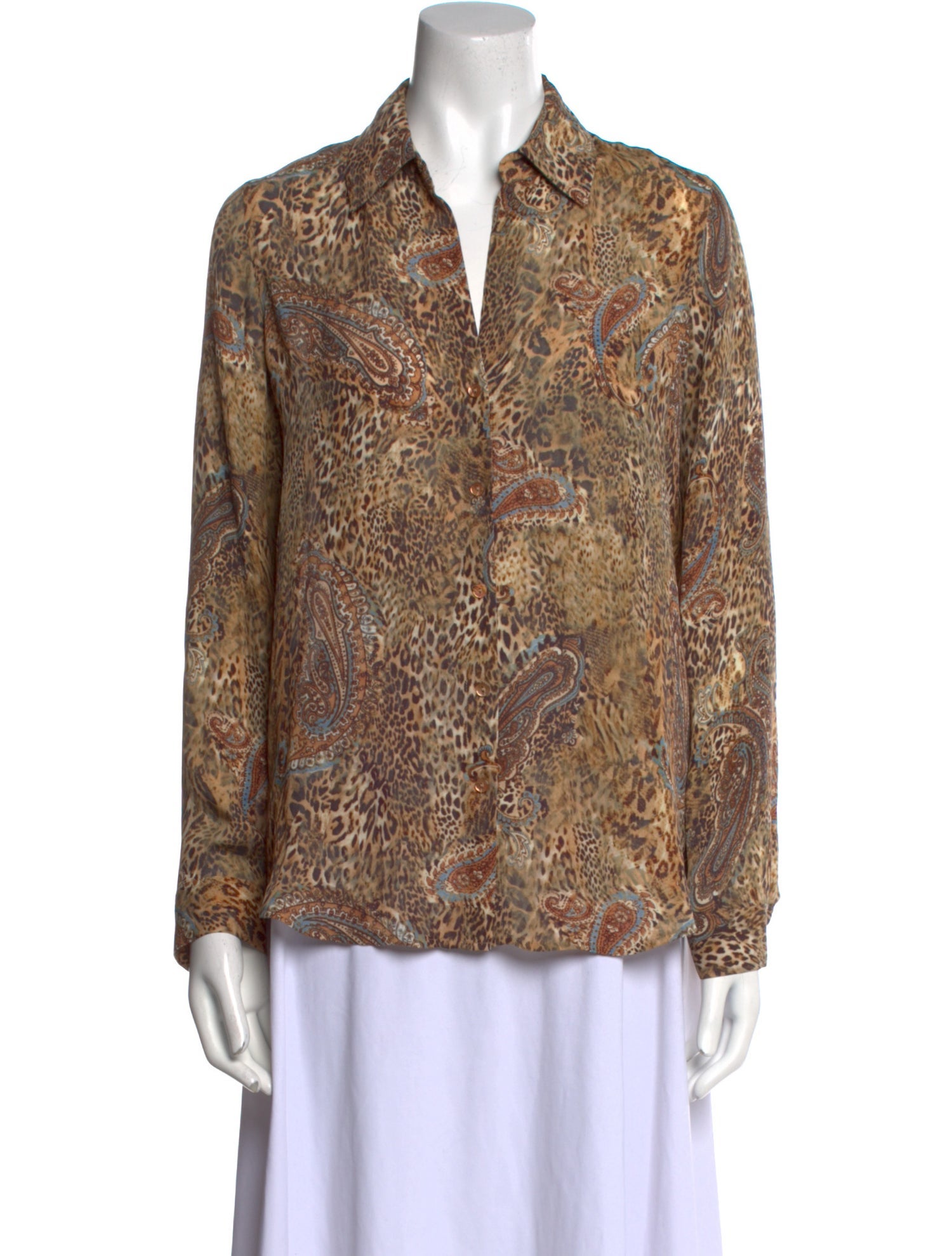 L'Agence Silk Animal Print Button-Up Top