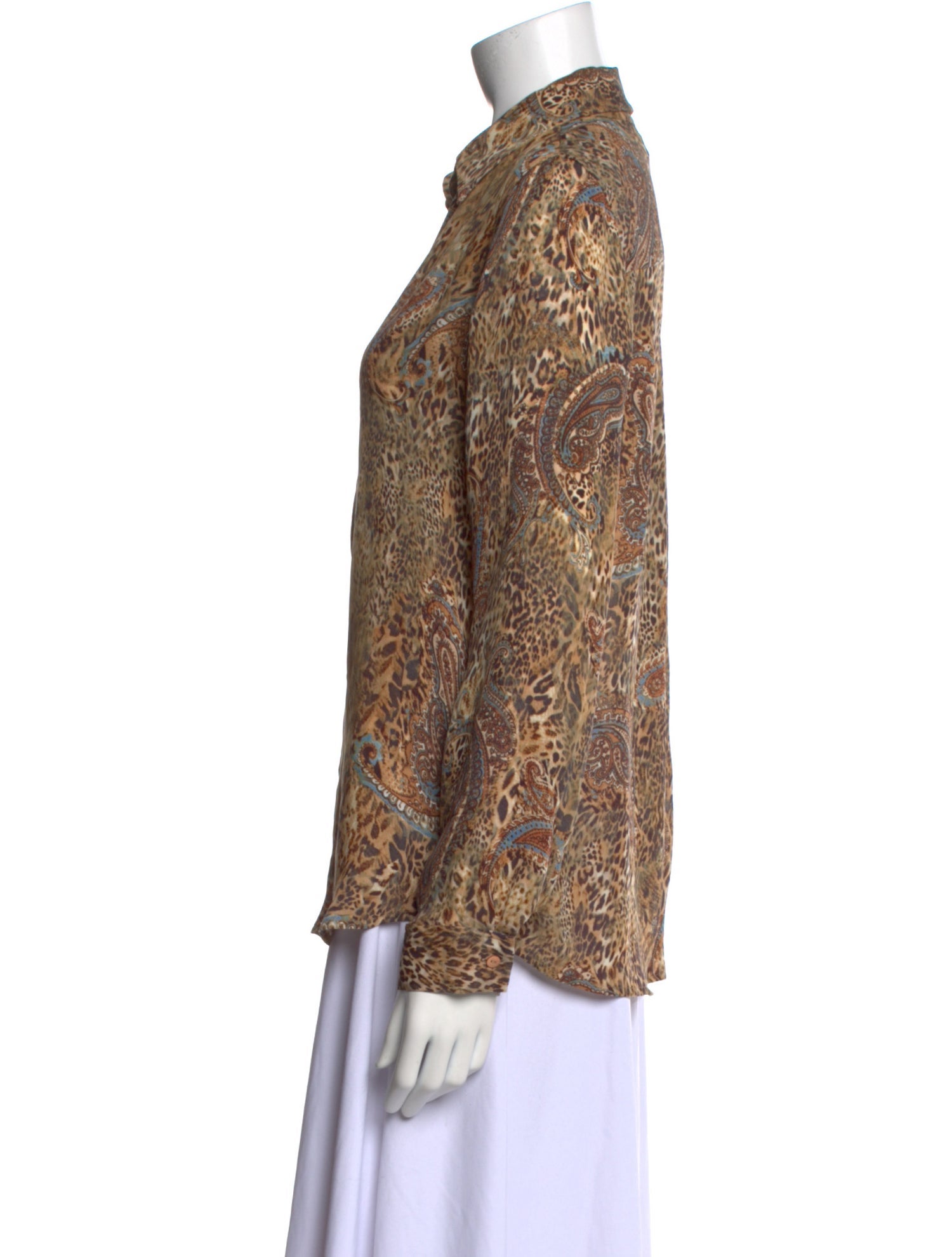 L'Agence Silk Animal Print Button-Up Top