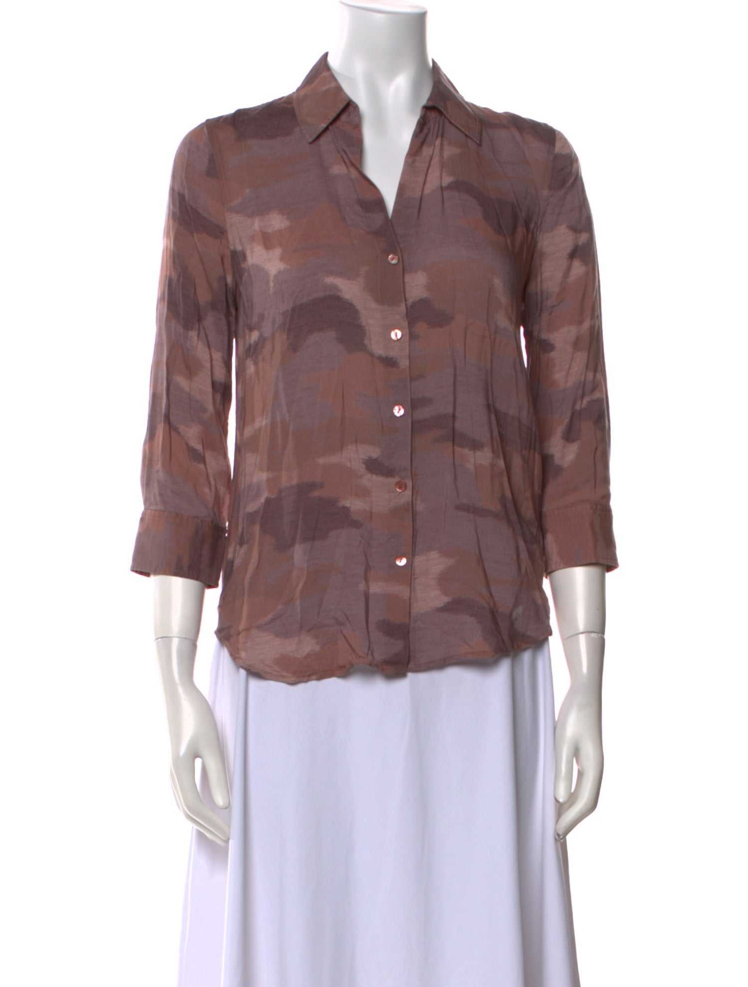 L'Agence Printed Three-Quarter Sleeve Button-Up Top