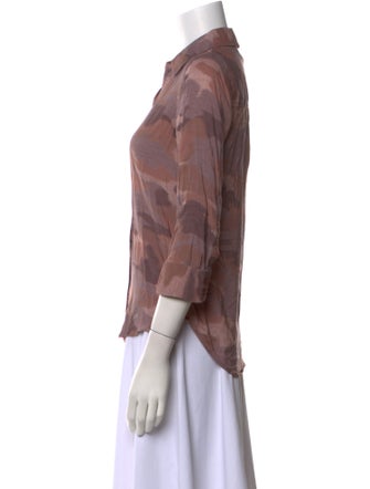 L'Agence Printed Three-Quarter Sleeve Button-Up Top