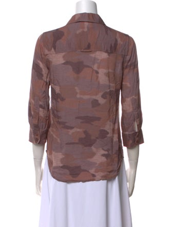 L'Agence Printed Three-Quarter Sleeve Button-Up Top