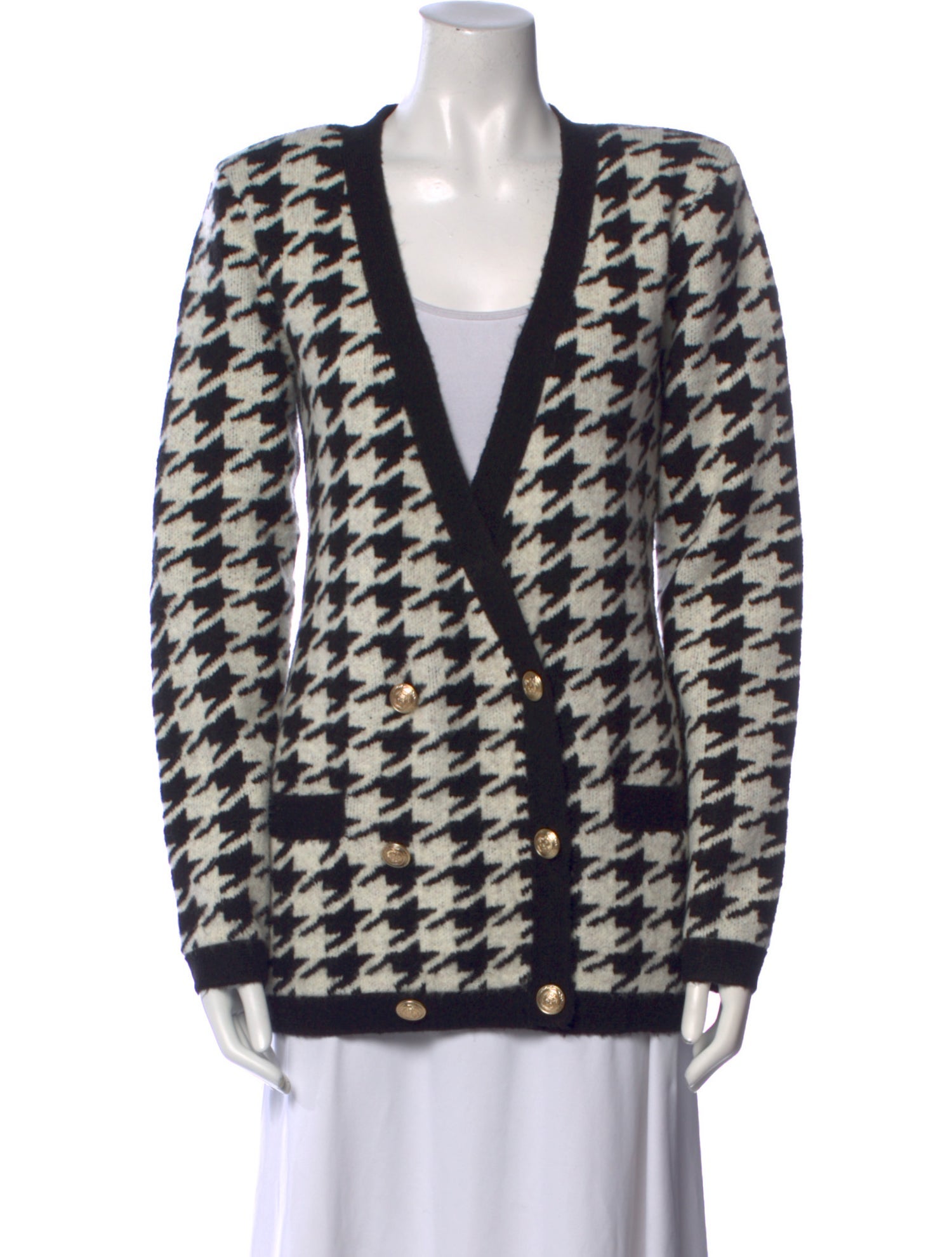 L'Agence Houndstooth Print V-Neck Sweater