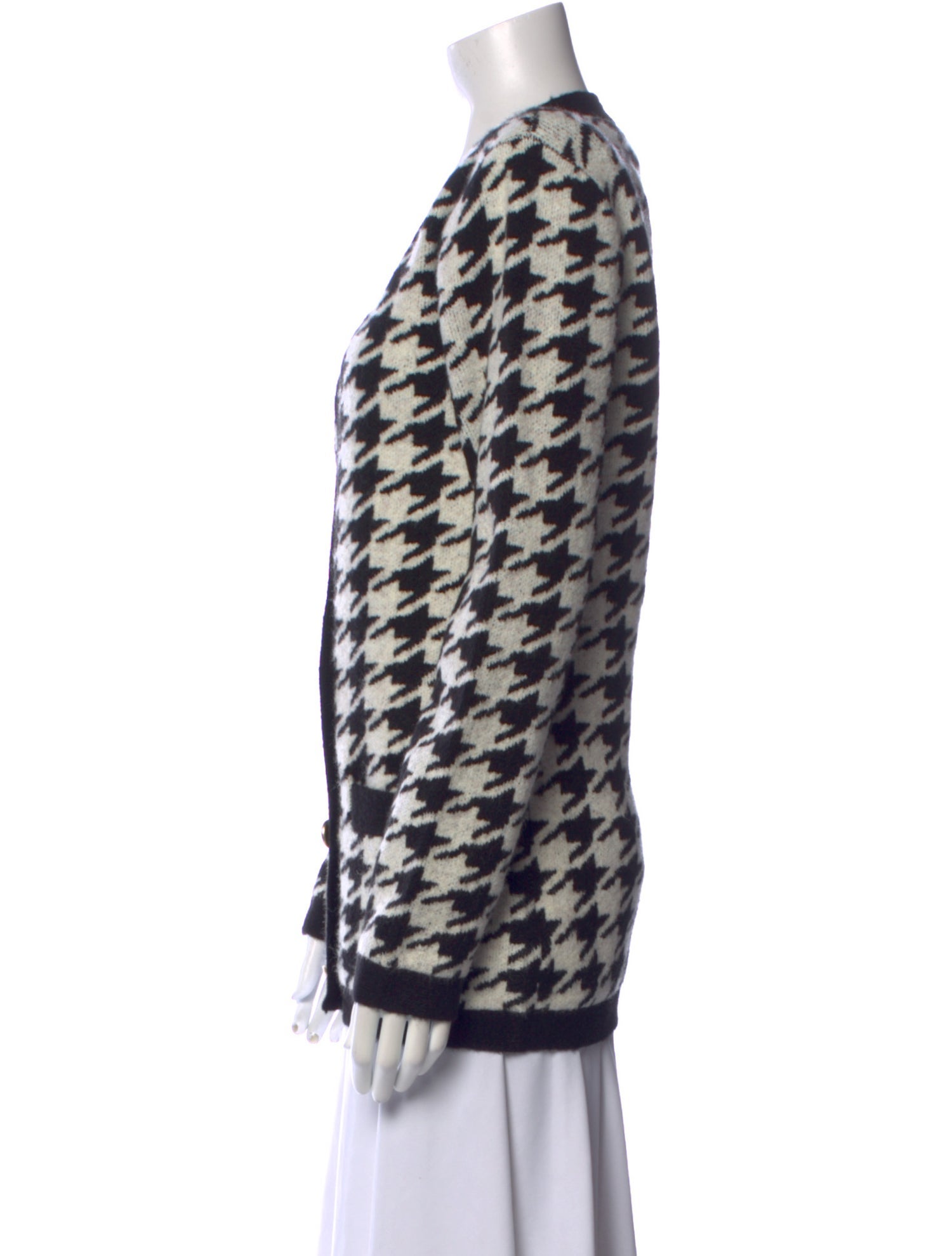 L'Agence Houndstooth Print V-Neck Sweater