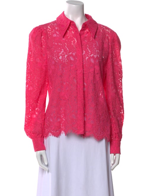 L'Agence Nylon Lace Pattern Button-Up Top