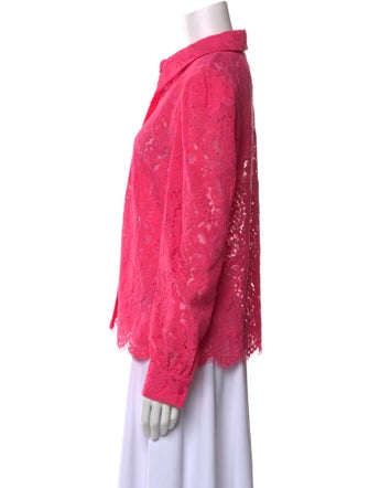 L'Agence Nylon Lace Pattern Button-Up Top