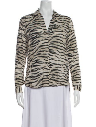 L'Agence Animal Print V-Neck Button-Up Top