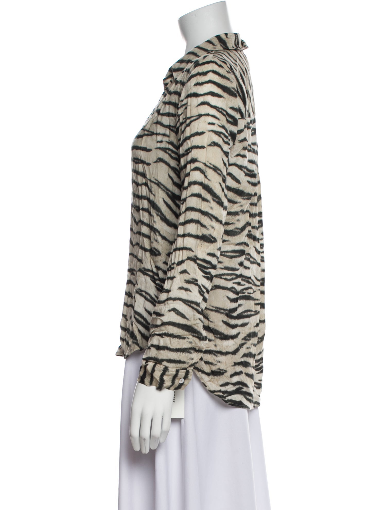 L'Agence Animal Print V-Neck Button-Up Top