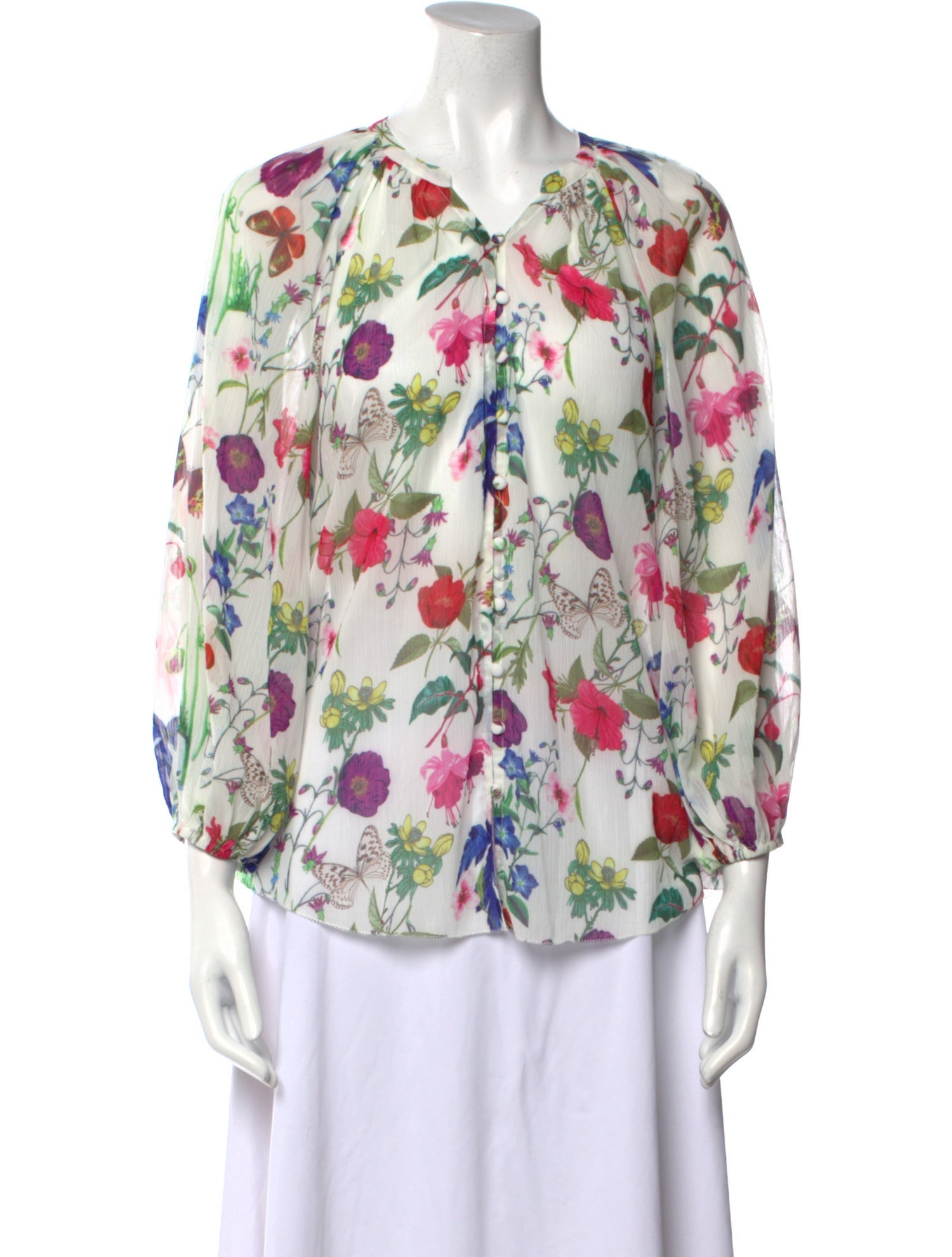 L'Agence Floral Print V-Neck Blouse