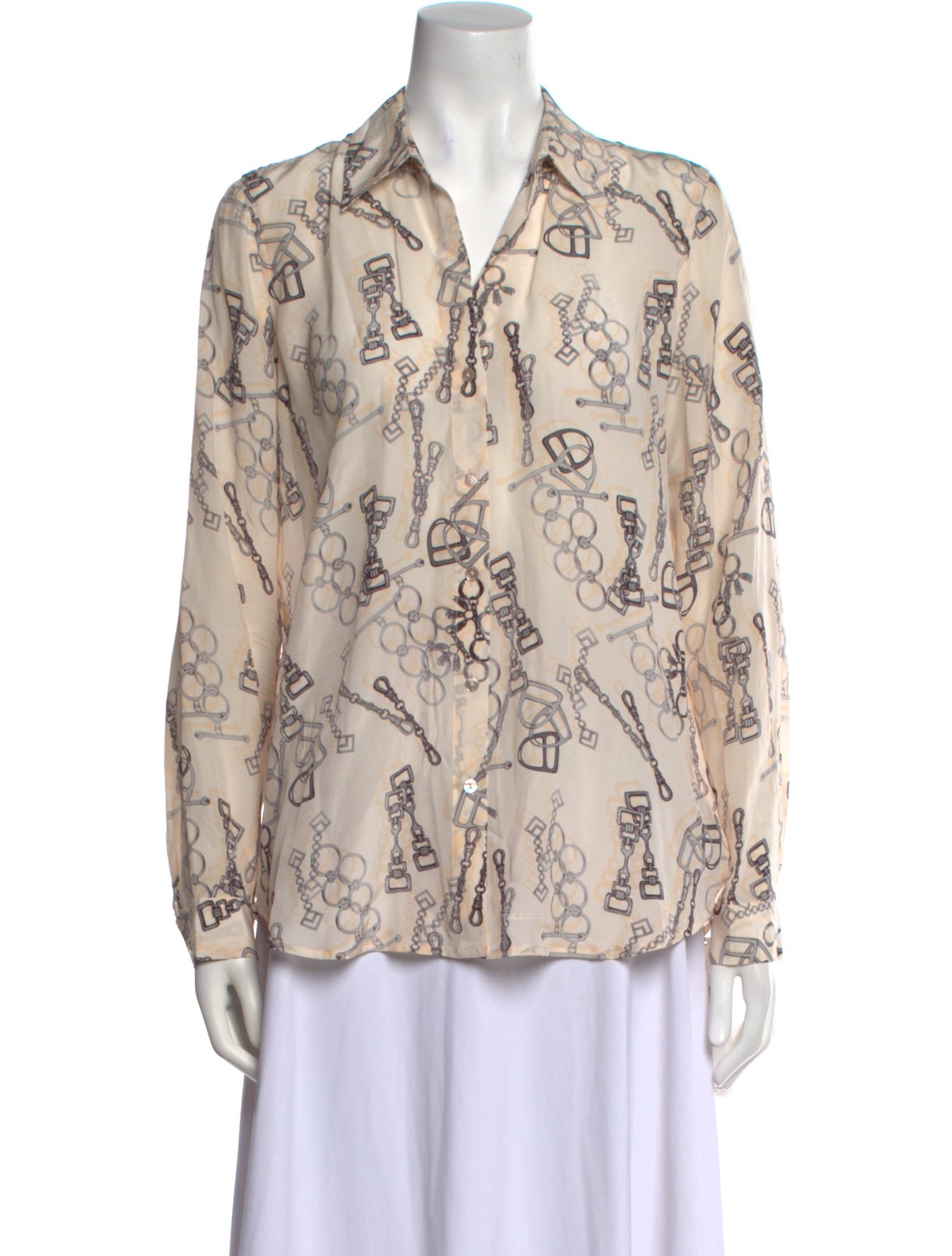 L'Agence Silk Printed Button-Up Top