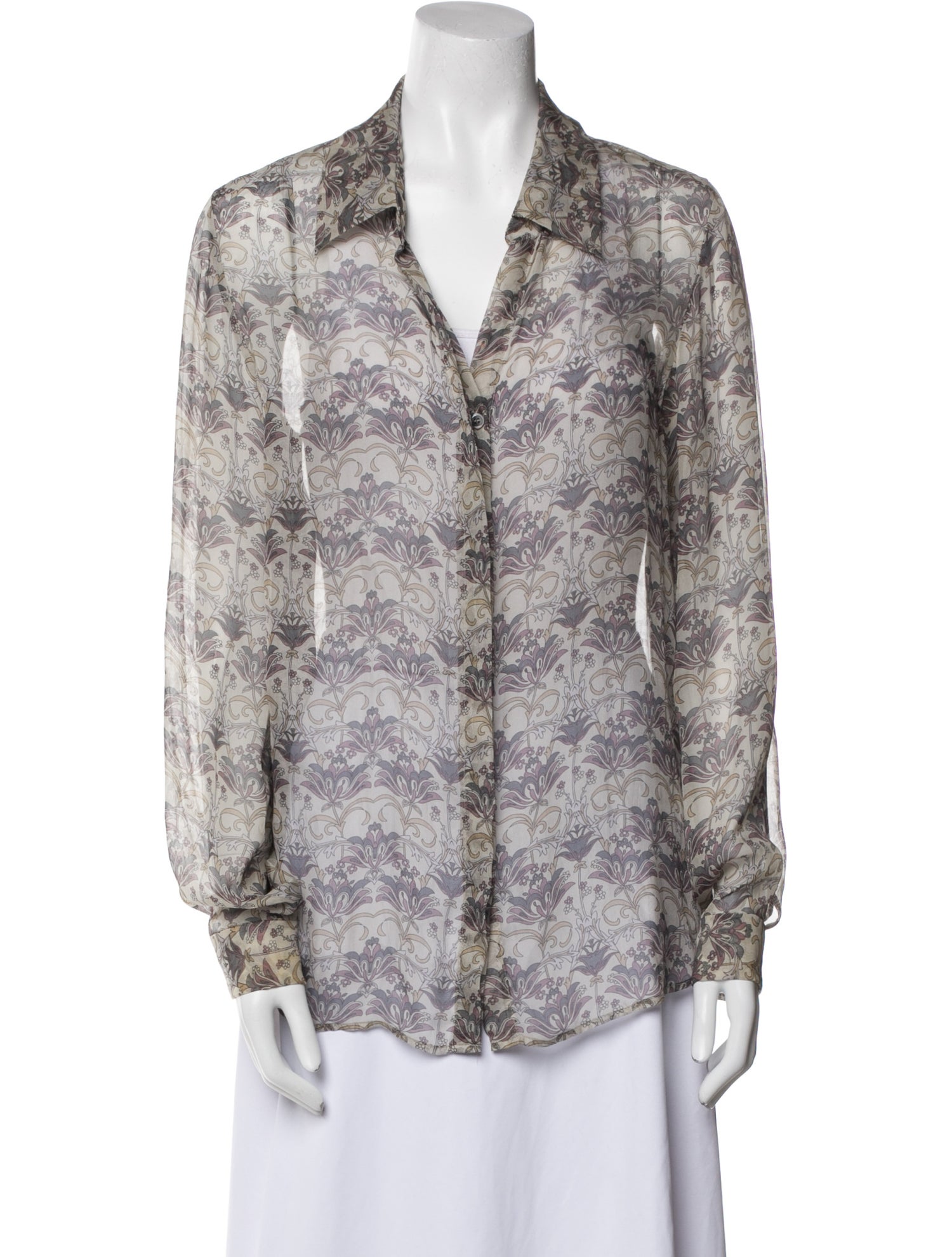 L'Agence Silk Floral Print Button-Up Top