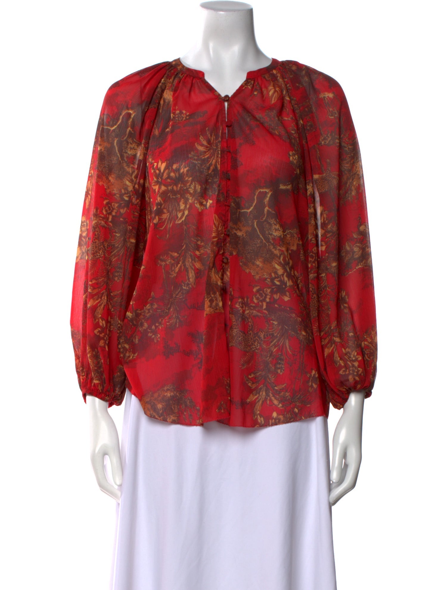 L'Agence Floral Print V-Neck Blouse