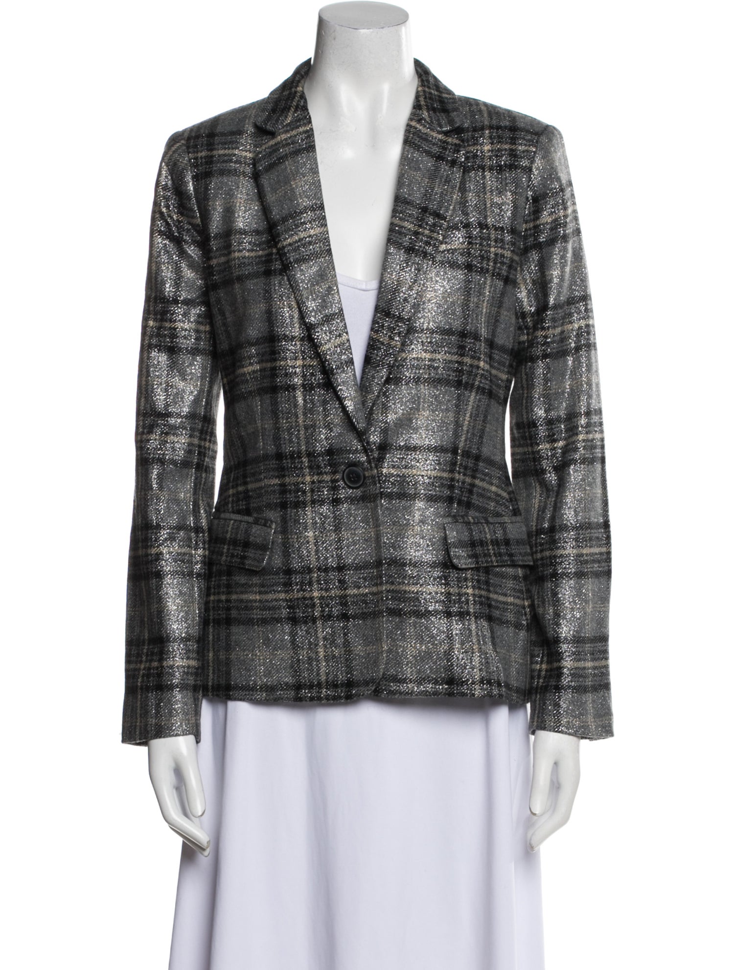 L'Agence Wool Plaid Print Blazer
