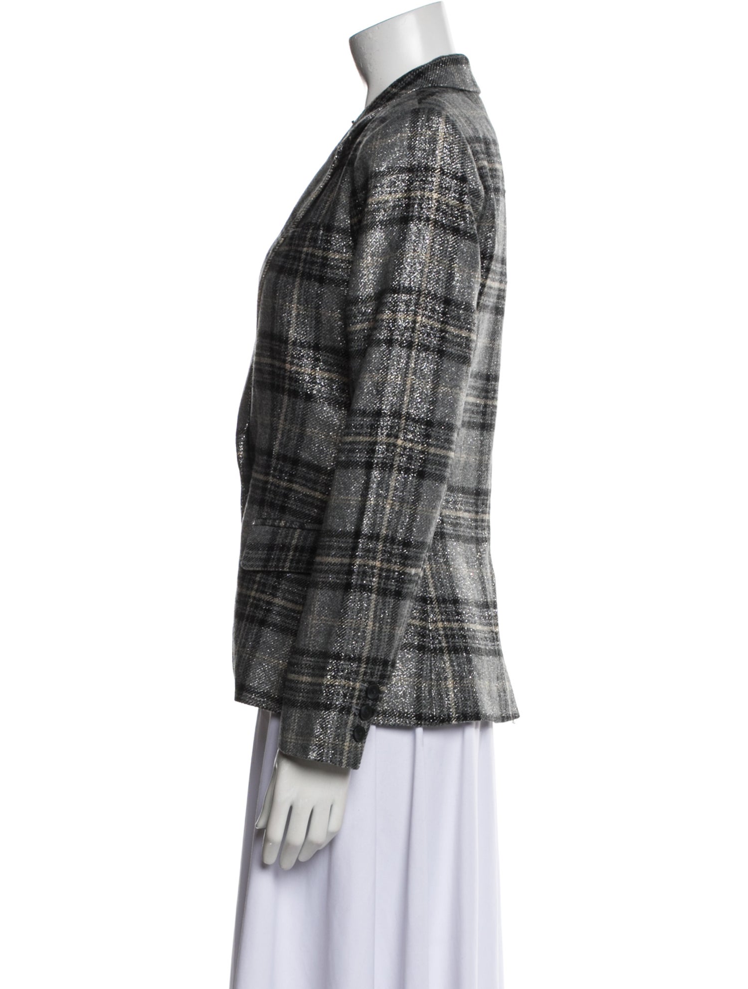 L'Agence Wool Plaid Print Blazer
