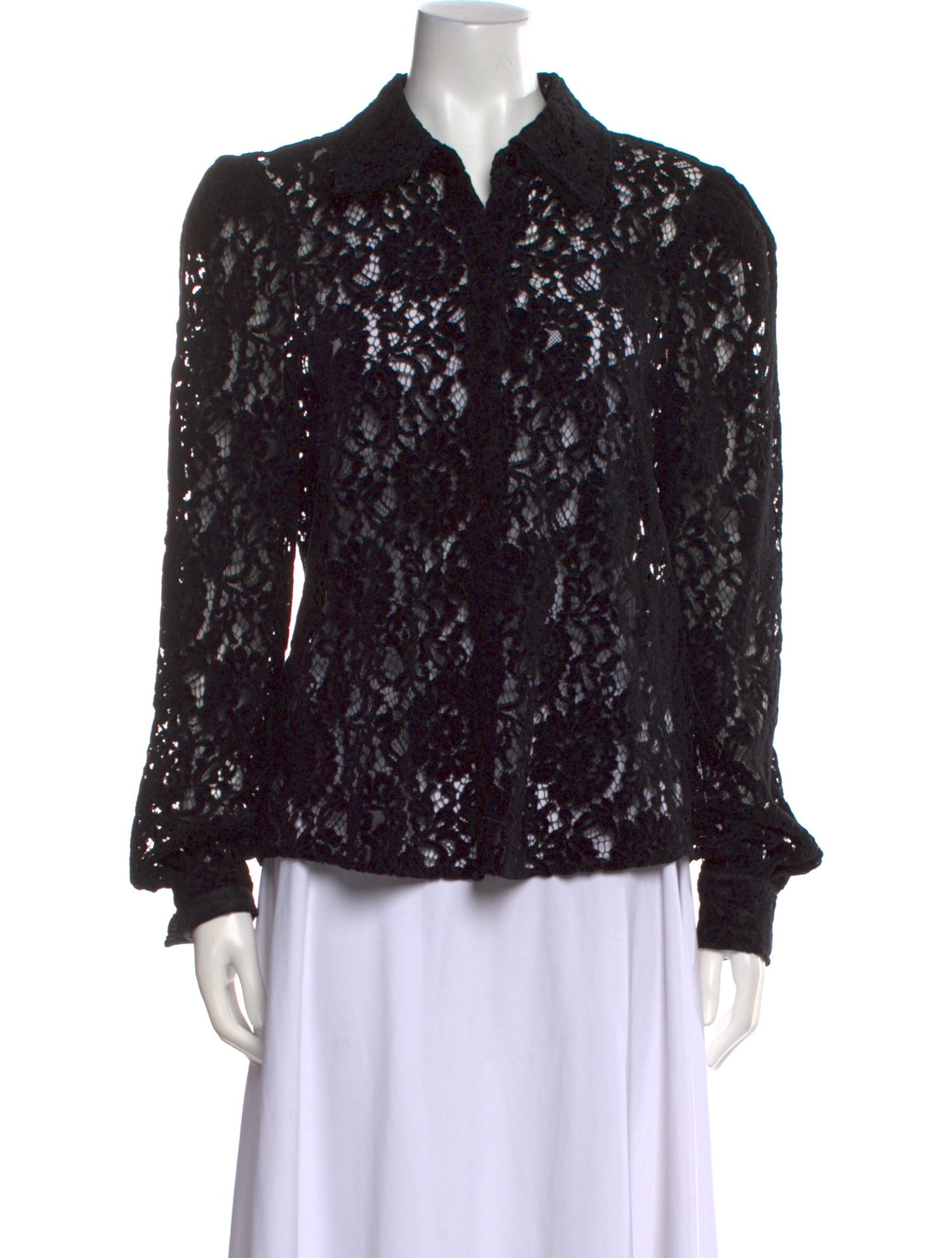 L'Agence Lace Pattern Long Sleeve Button-Up Top