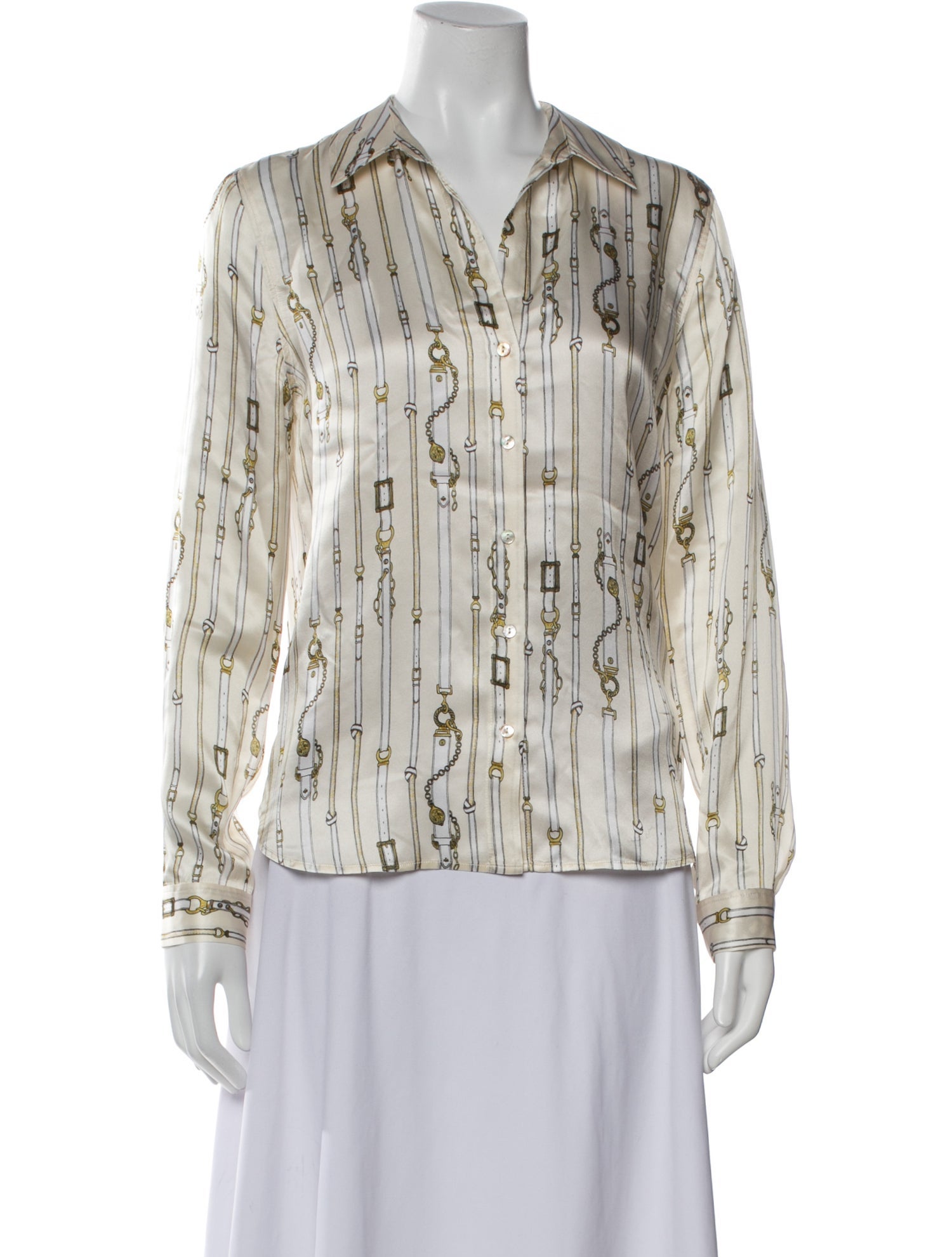 L'Agence Silk Printed Button-Up Top