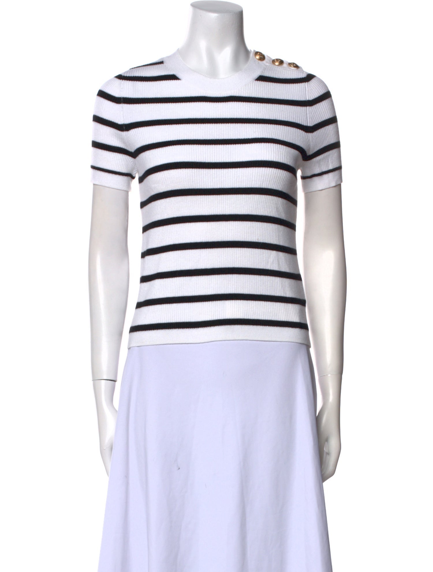 L'Agence Striped Crew Neck Crop Top