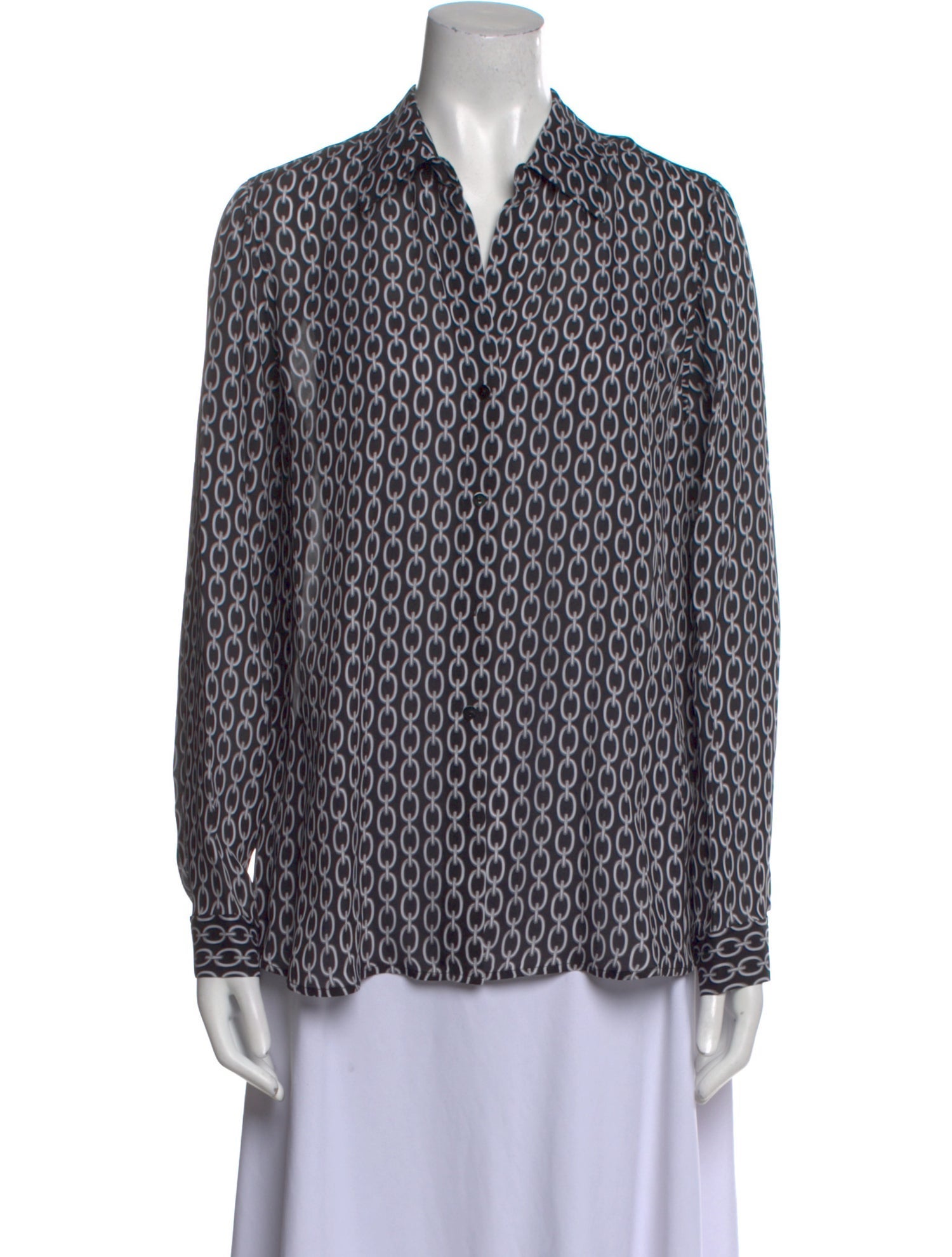 L'Agence Silk Printed Button-Up Top w/ Tags