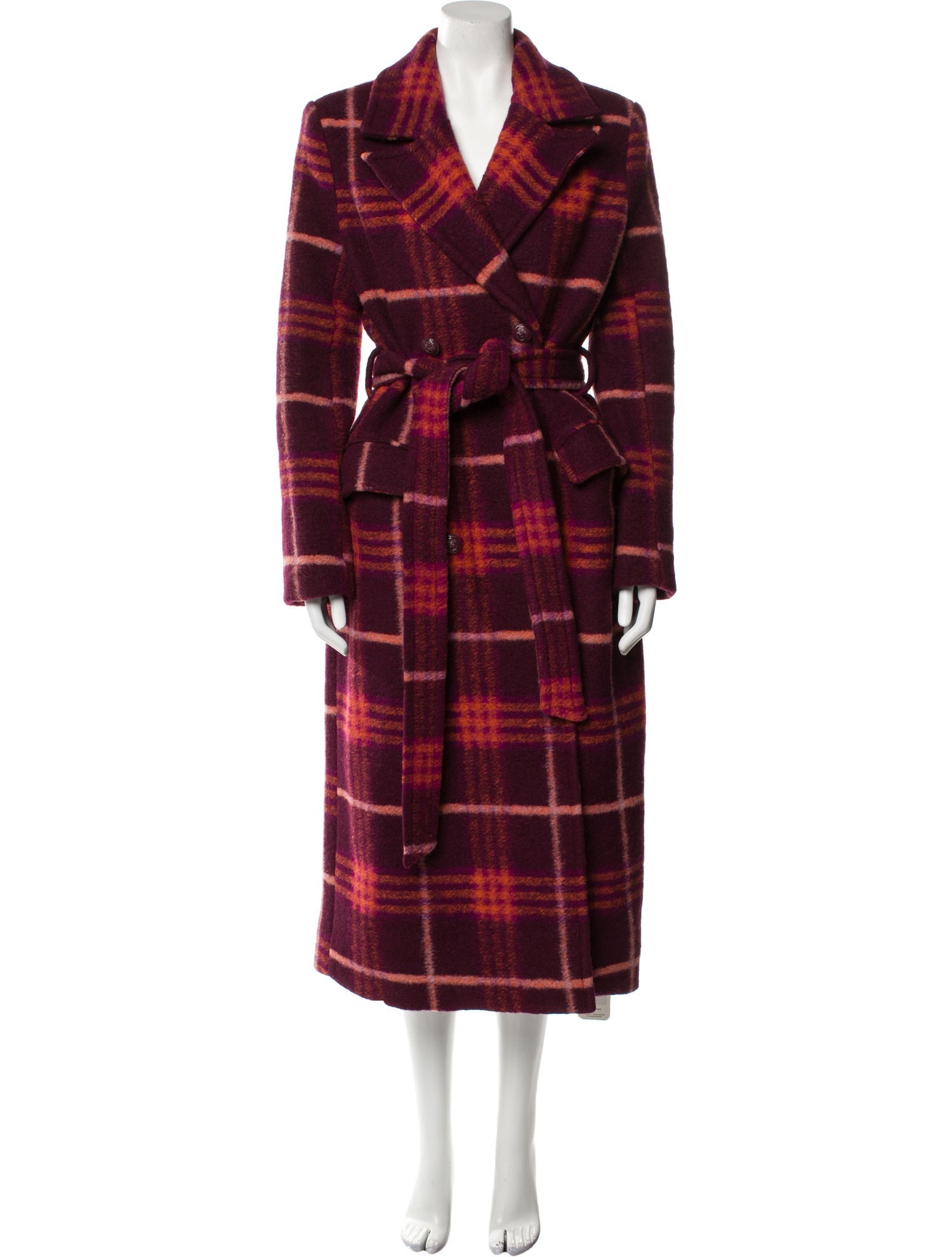 L'Agence Virgin Wool Plaid Print Trench Coat w/ Tags