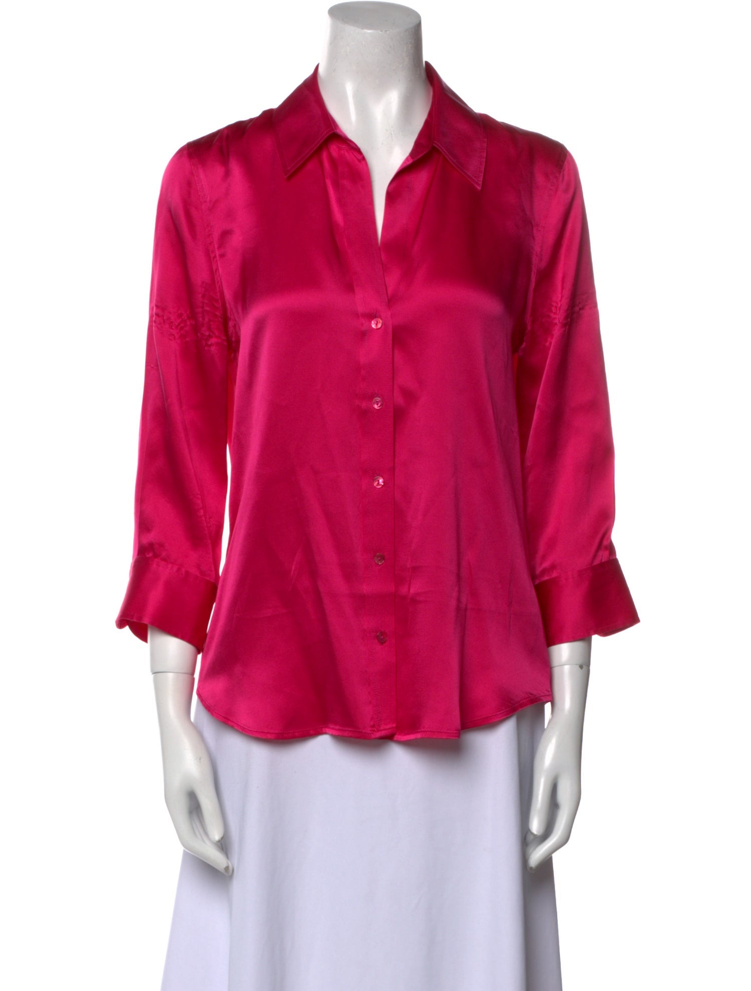 L'Agence Silk Three-Quarter Sleeve Button-Up Top