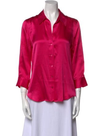 L'Agence Silk Three-Quarter Sleeve Button-Up Top
