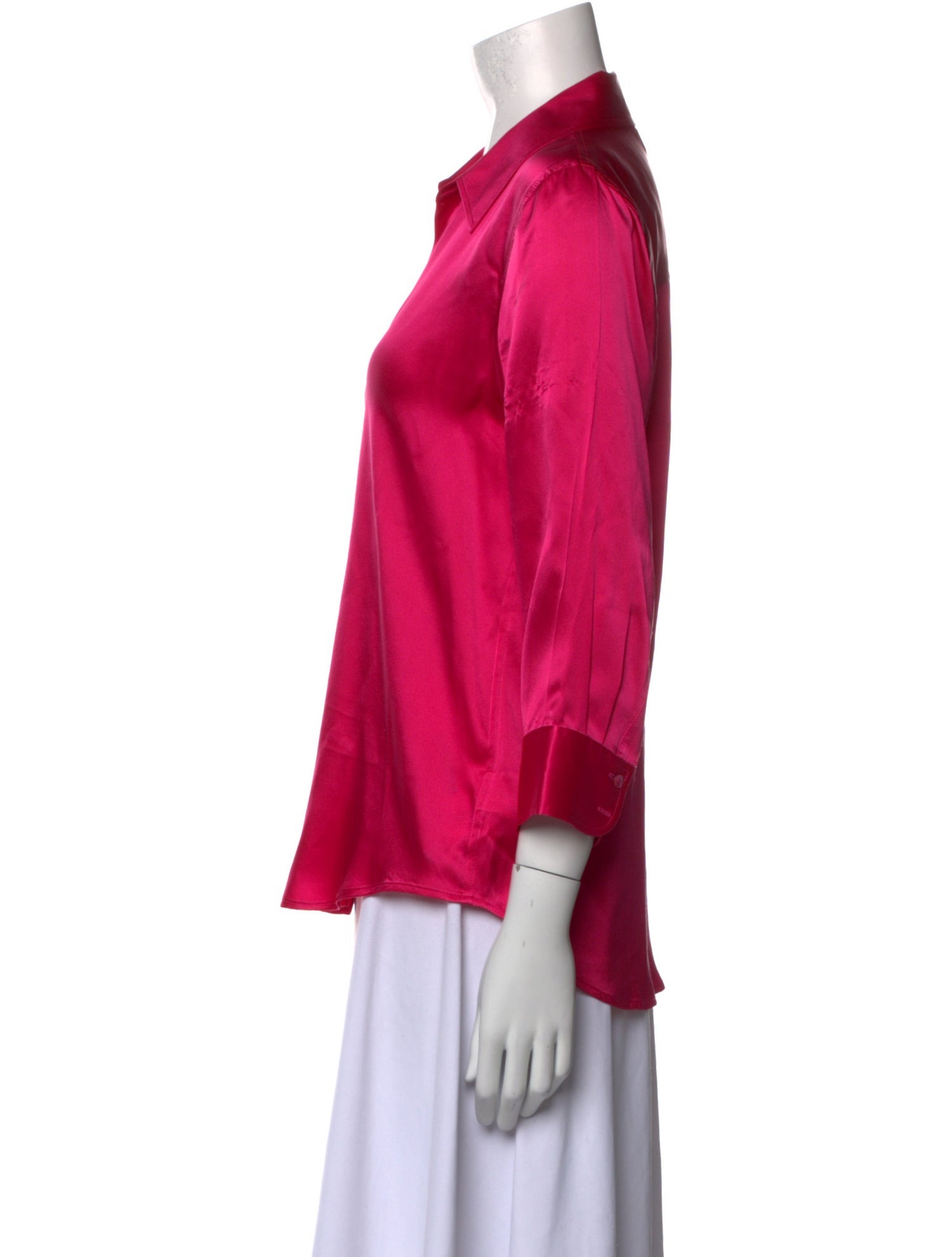 L'Agence Silk Three-Quarter Sleeve Button-Up Top