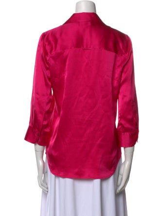 L'Agence Silk Three-Quarter Sleeve Button-Up Top