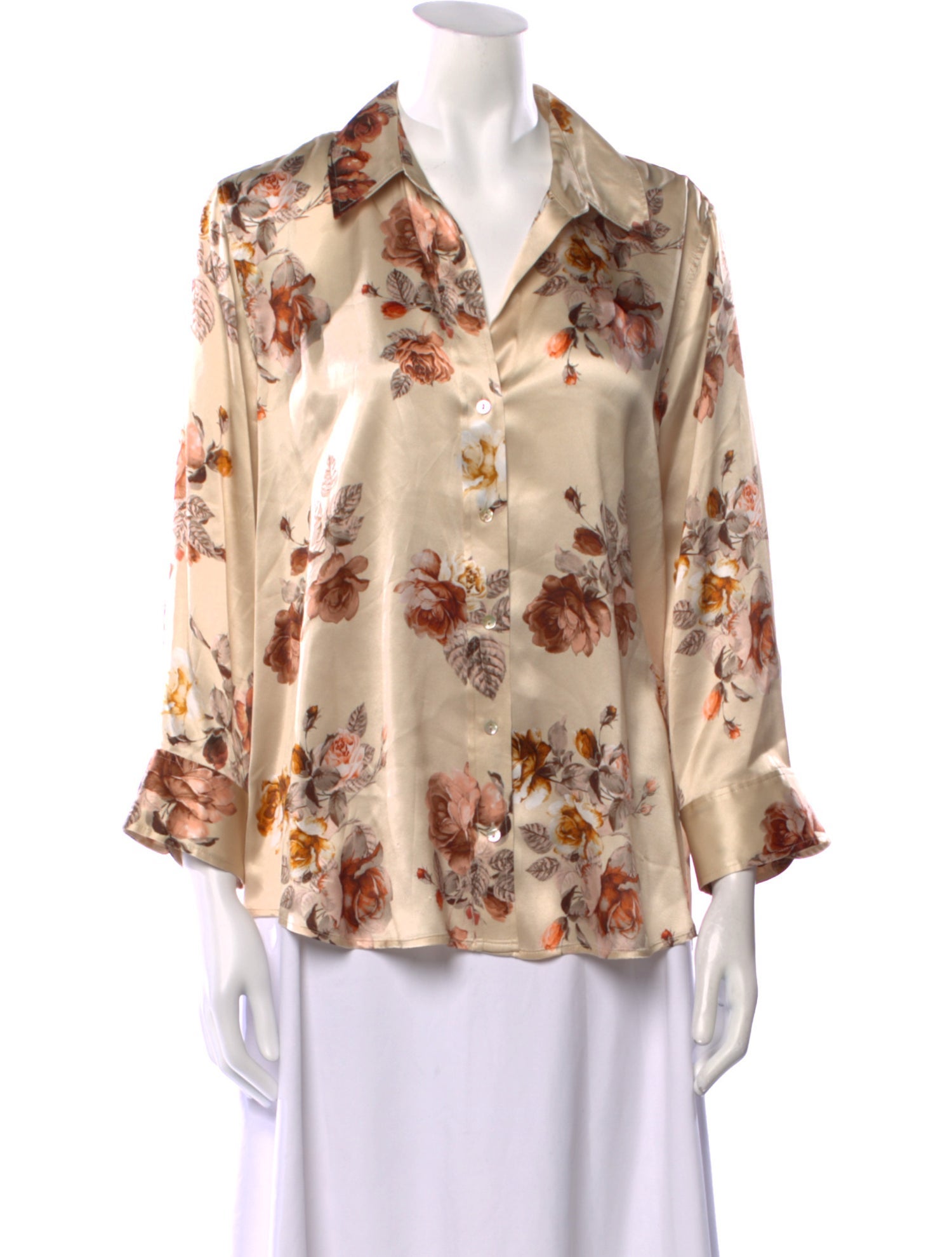 L'Agence Silk Floral Print Button-Up Top