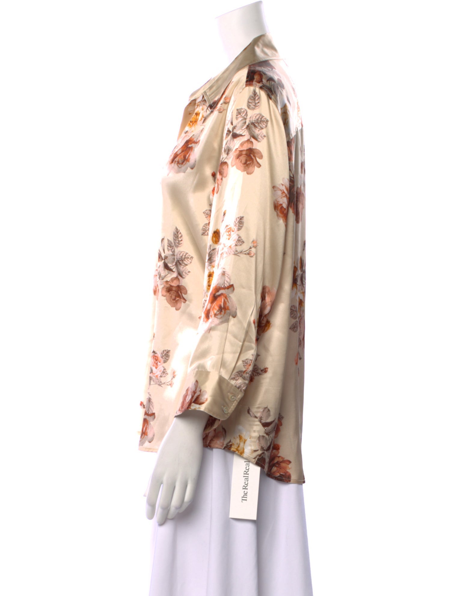 L'Agence Silk Floral Print Button-Up Top