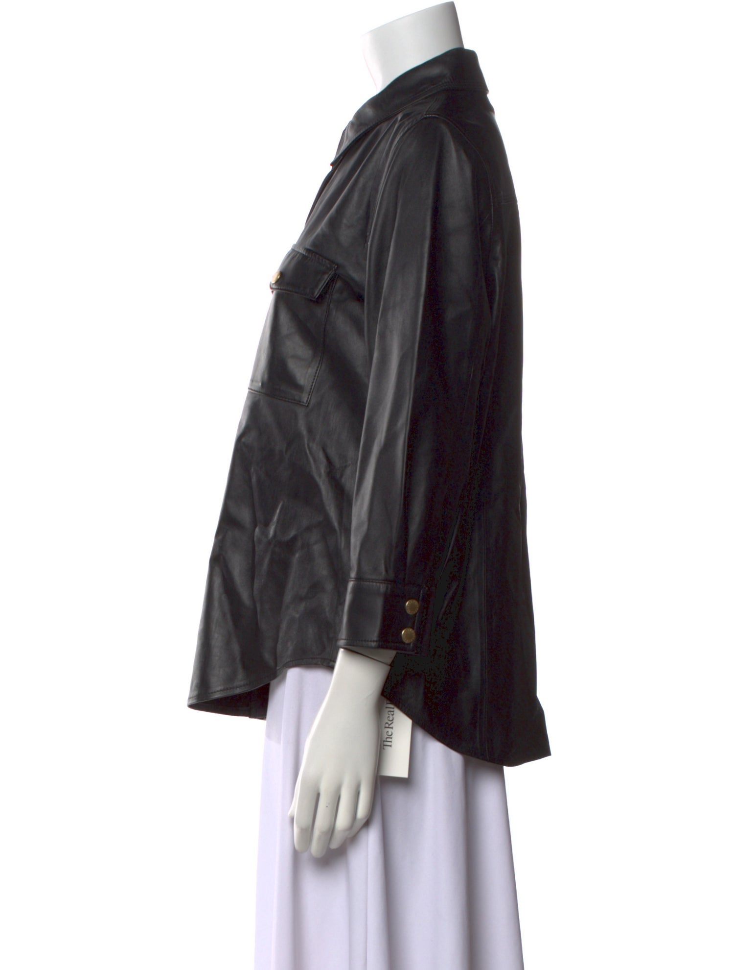 L'Agence Leather Three-Quarter Sleeve Button-Up Top