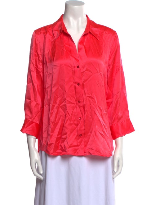L'Agence Silk Three-Quarter Sleeve Button-Up Top