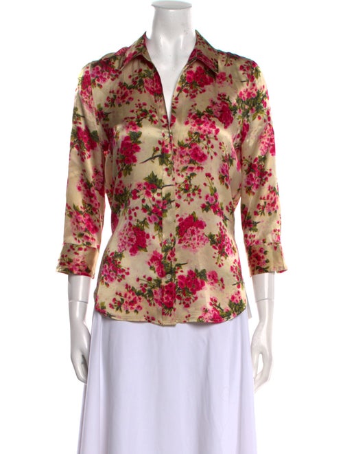 L'Agence Silk Floral Print Button-Up Top