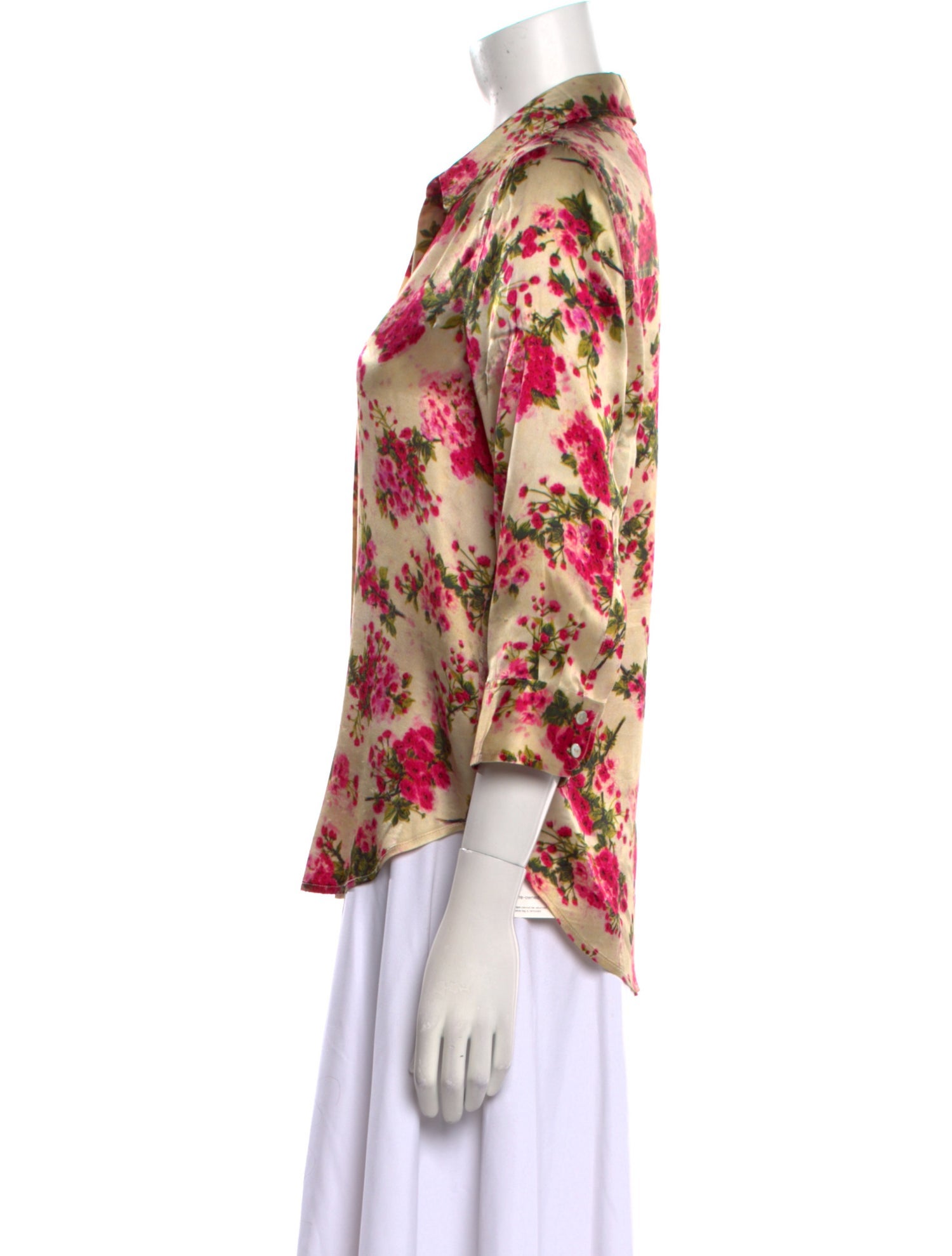 L'Agence Silk Floral Print Button-Up Top